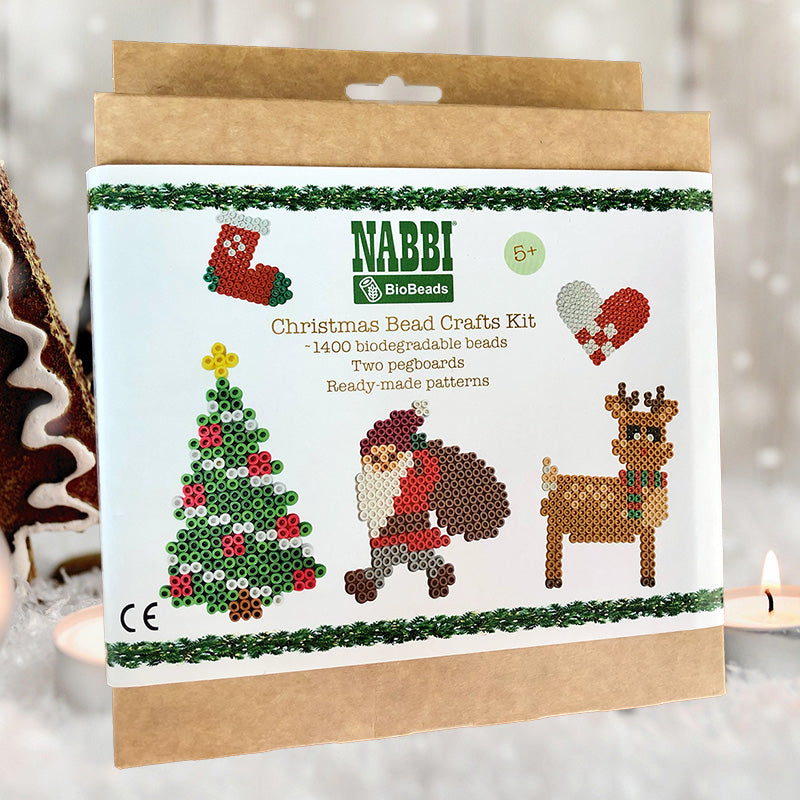 NABBI BioBeads - Weihnachtsbastelset mit Perlen, Steckplatten und Mustern